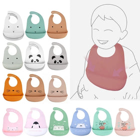 Cartoon Waterproof Soft Silicone Baby Bibs Adjustable Toddler Feeding Food Catcher Roll up Pocket Feeding Stuff Apron