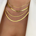 Wholesale Flat Blade Snake Shiny Finish Stainless Steel Gold Plated 3mm Herringbone Chain Necklace for Men Women