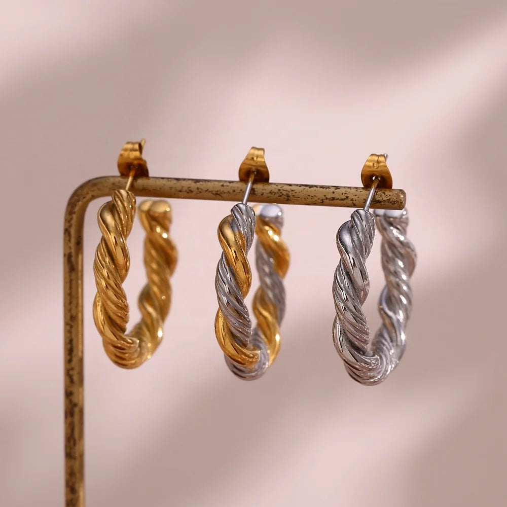 Spring 2024 Fashion Stainless Steel Twisted Earring Tarnish Free Jewelry 18K Gold Plated Earring Women Jewelry