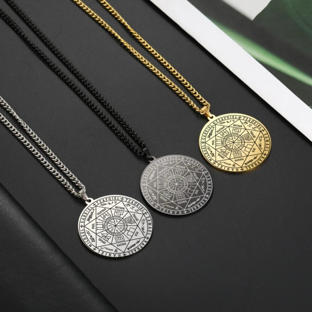 Latest 7 Archangels Sigil Charm Stainless Steel Necklaces Pentacle Magic Mascot Amulet Lucky Supernatural Talisman Necklace