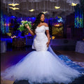 Beaded South African Mermaid Wedding Dresses Off the Shoulder Lace Bridal Gowns Long Train Plus Size Wedding Vestidos MW436