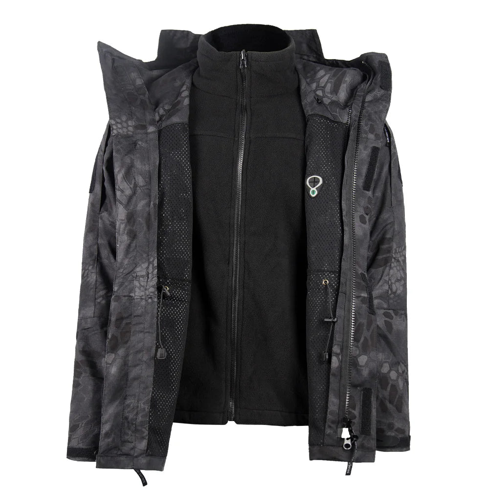 Men's Plus Size Tactical Combat Softshell Hood Winter Jacket Coat Waterproof Windbreaker with Casual Camouflage Pattern