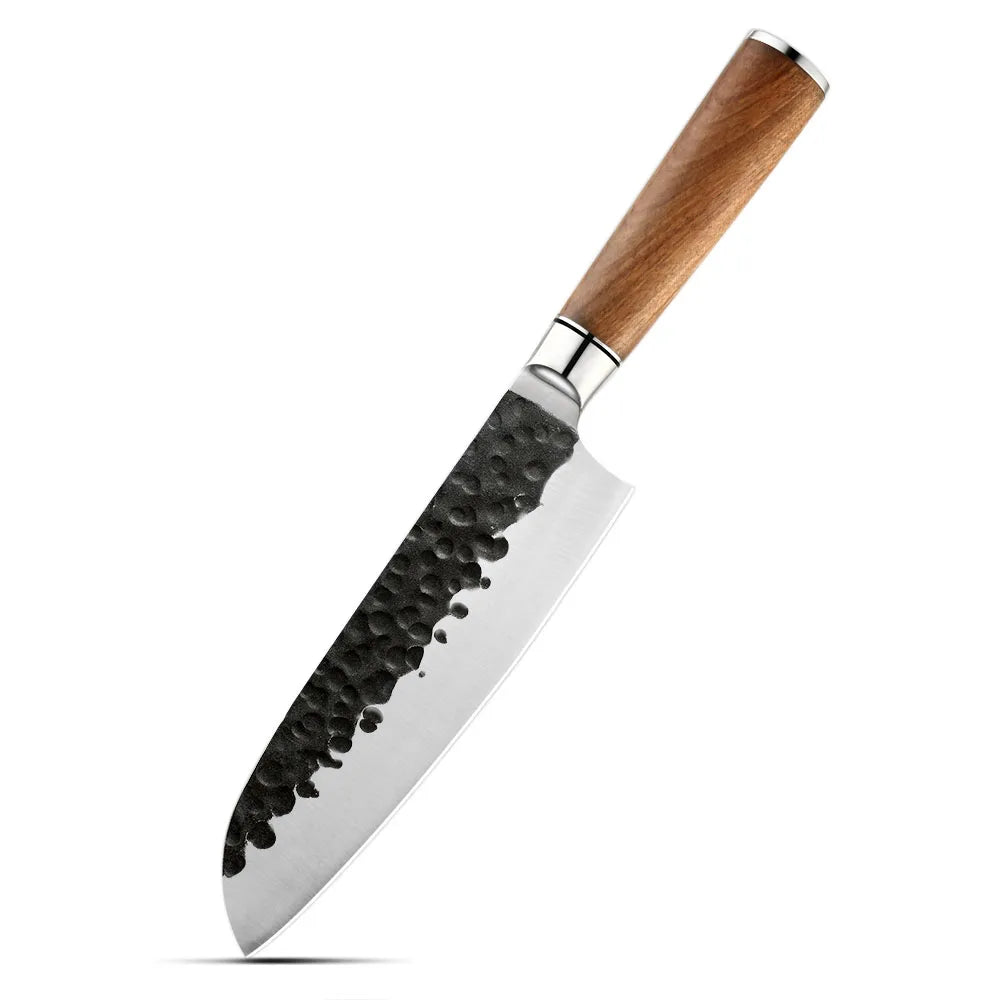 Ultra Sharp Full Tang Wood Handle Black Santoku 7 Inch Kitchen Knife Chef