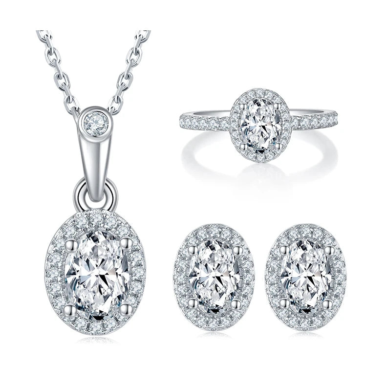 Low Moqs Wholesale Custom Women Jewelry Hypoallergenic GRA Certified Oval VVS Moissanite 925 Sterling Silver Jewelry Set