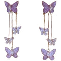 AA00457 Women's Hot-Sale Korean 925 Sterling Silver Stud Earrings with Rhinestone Butterfly Tassel Mainly Made of Alloy