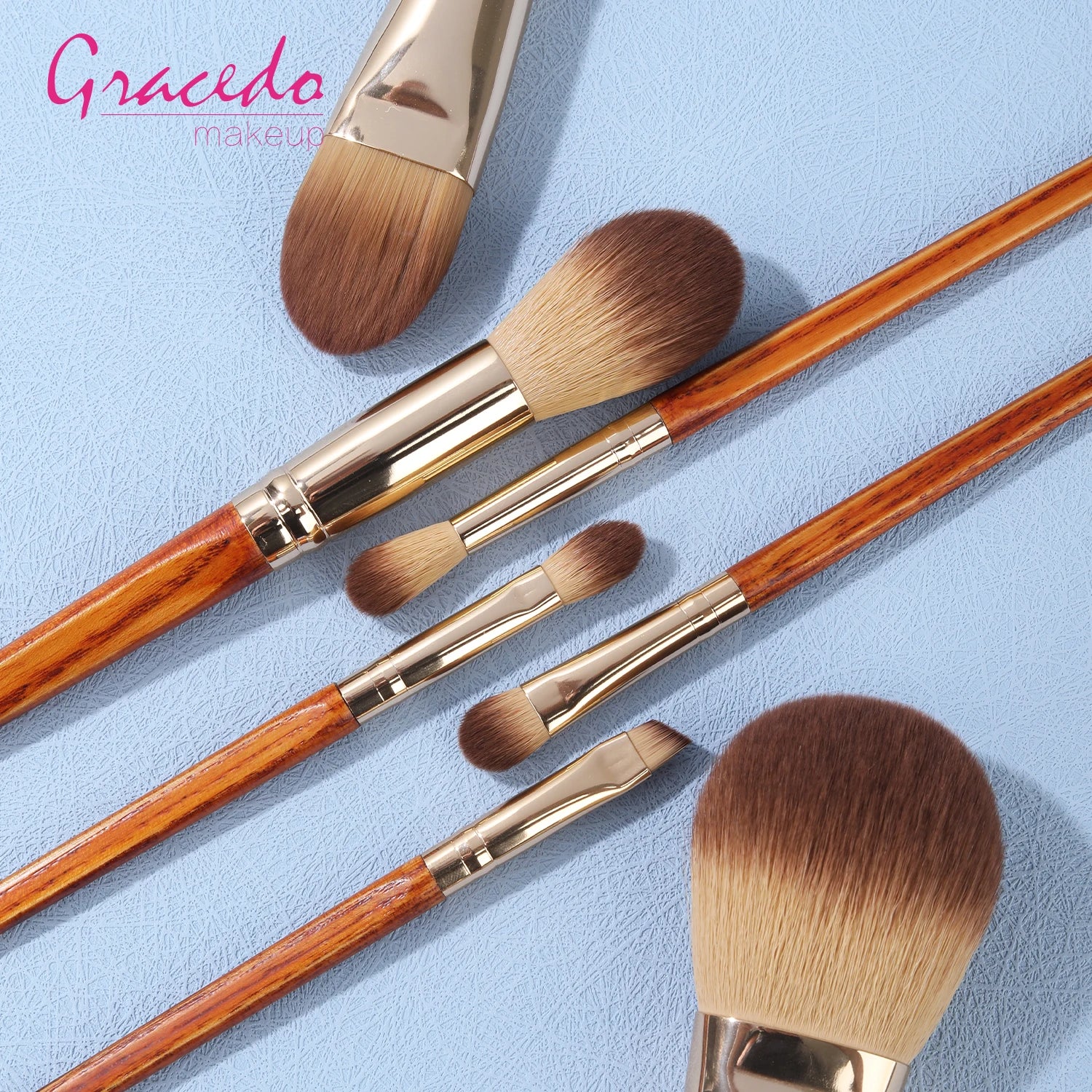 Gracedo Mini Custom Logo Private Label Professional Face Fan Brush Set Vegan Wooden Eco-Friendly Travel Makeup Brush Set