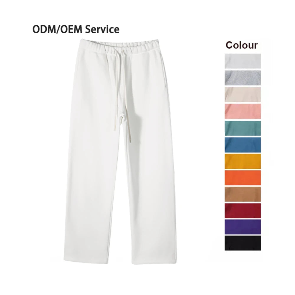 Custom Logo Print Straight Leg Sweatpants 350GSM Fleece Cotton Polyester High Quality Hip Hop Pants Trousers for Men