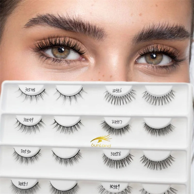 Vegan Black Cotton Band Eyelash Strips Wispy Cruelty Free Synthetic Hair 3D Natural PBT Fiber Cat Eye Lashes