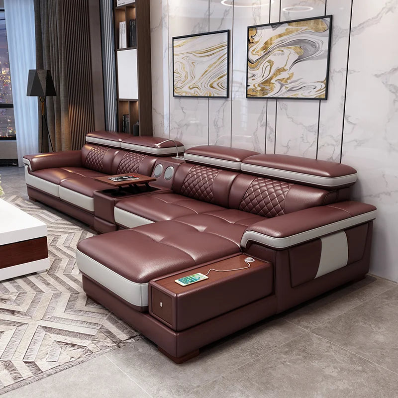 Global Hot-selling Modern Leather U Shaped Sectional Living Room Microfiber Leather Sofa Set Luxury Furniture Smart Sofa