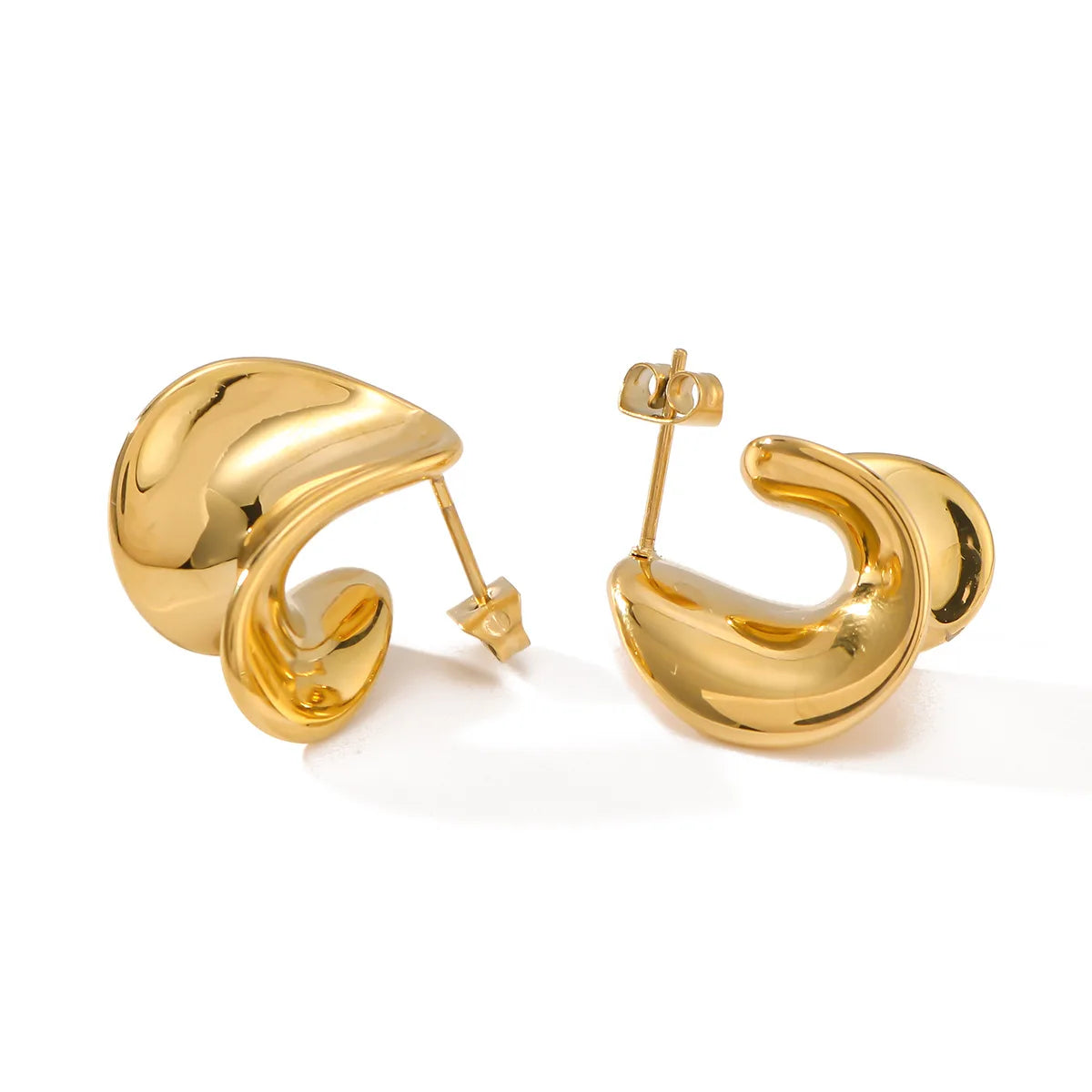 Hot Sell Stainless Steel 18K Gold  Plated Small Clean Fit CC Shaped Chunky Earrings for Women