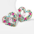 European and American Alloy Rhinestone Glass Diamond love Earrings Fashion love Heart Earrings Women