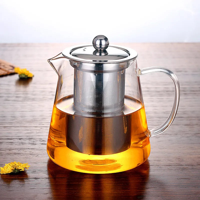 450 550 750 950ml Chinese Hot Sale Tea Pot Borosilicate Glass with 304 Stainless Steel Infuser Blooming Tea Maker  Tea Pot Set
