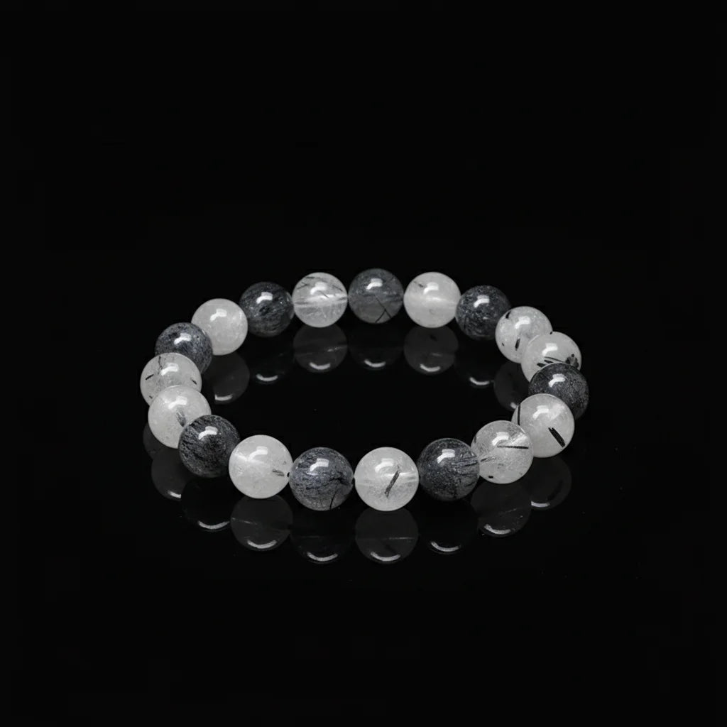 8mm Natural Quartz Stone Black Rutilated Healing Crystal Bracelet Unisex Handmade Elastic Charms for Bracelets