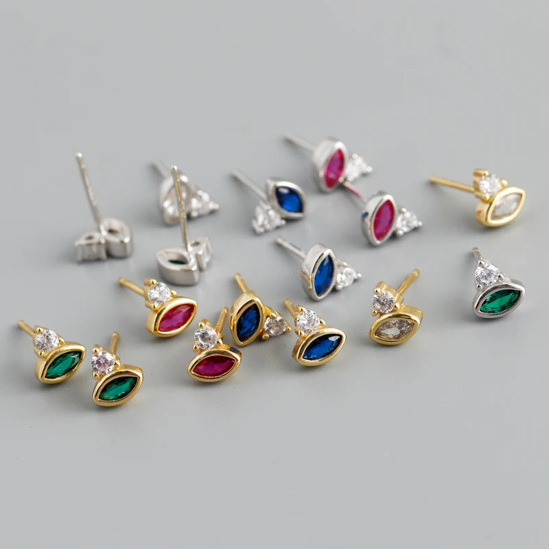 Wholesale Fashion Jewelry925 Sterling Silver Minimalist Cz Horse Eye Multicolor Blue Green Cz Stud Earrings for Women