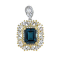 Unique Rhodium Gold & Silver 925 Fine Jewelry Pendant for Women Natural London Blue Topaz Elegant Rhodium Gold Plating for Gifts