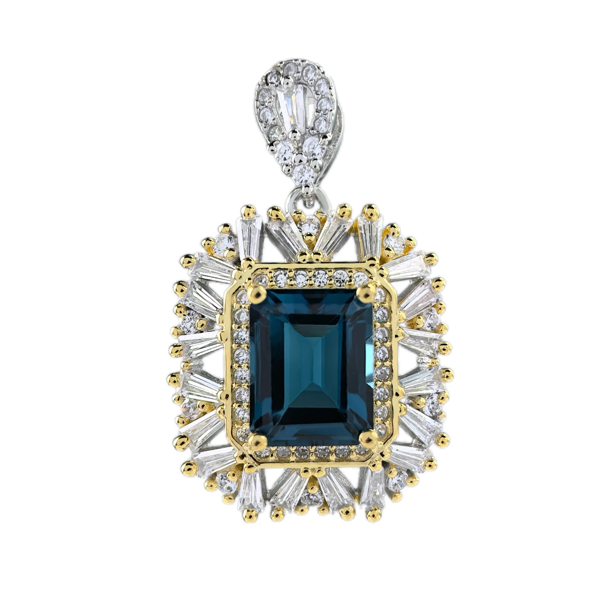 Unique Rhodium Gold & Silver 925 Fine Jewelry Pendant for Women Natural London Blue Topaz Elegant Rhodium Gold Plating for Gifts