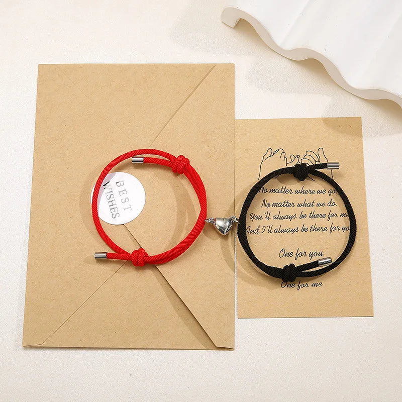 SC Popular Simple Colorful Braid Rope Bracelet Fashion Friendship Couple Bracelet Trendy Magnetic Heart Bracelet Set for Couple