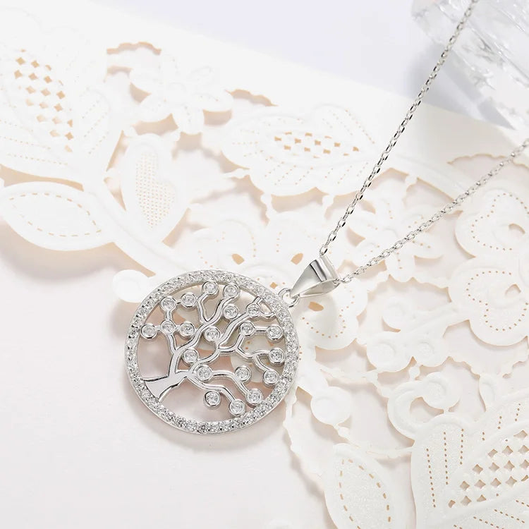 POLIVA Women's 925 Sterling Silver Tree of Life Pendant 3A Cubic Zirconia Rhodium Gold Plated Lovely Diamond Jewelry