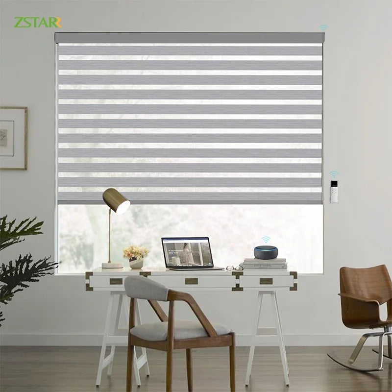 ZSTARR Electric Wireless Motor Wifi Smart Motorized Blackout Day and Night windows zebra Blinds Shade for Persianas Office
