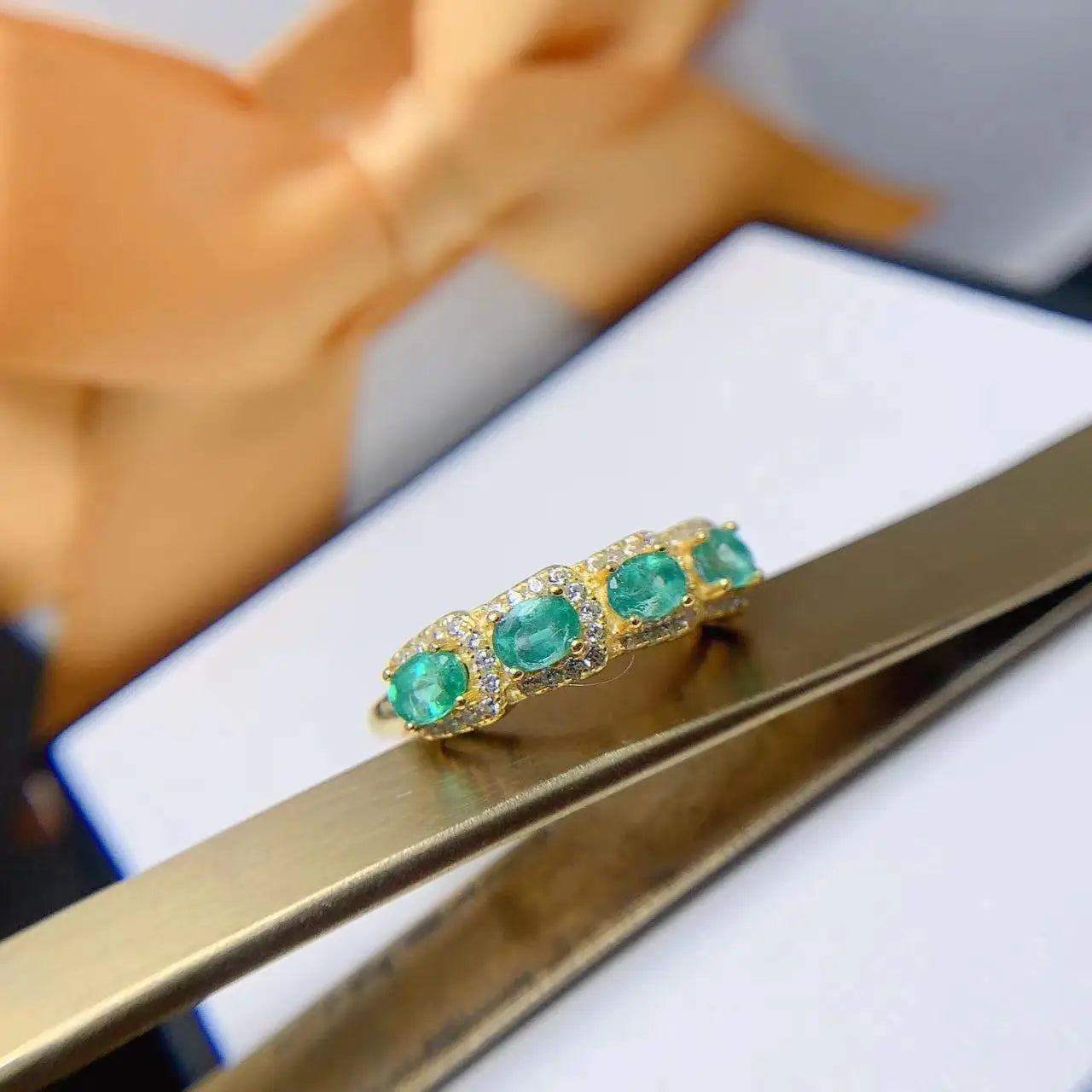 Wholesale Hot Sale 925 Silver 18K Gold Plated Adjustable Rings Natural Emerald Waterproof Oval Cut Diamond for Wedding Party