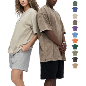 Custom Women's Plus Size T-Shirt Casual Style With O-Neck Anti-Shrink Plain Dyed Satin Cotton Water Washed Retro Unisex