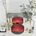 Bathroom Decoration Red Stainless Steel Material Round  Shape SUS 304 Countertop Mounted Basin Sinks