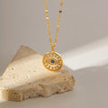 Hollow Blue Eye Necklace 18K Stainless Steel Inlaid Black White Zircon Devil Eye Round Pendant Necklace for Women