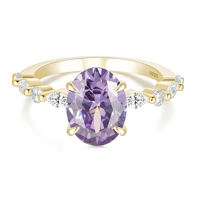 OAHLAN Jewelry 1.5ct Oval Cut Amethyst Color Gemstone Zircon Wedding Engagement Promise S925 Sterling Silver Ring for Women