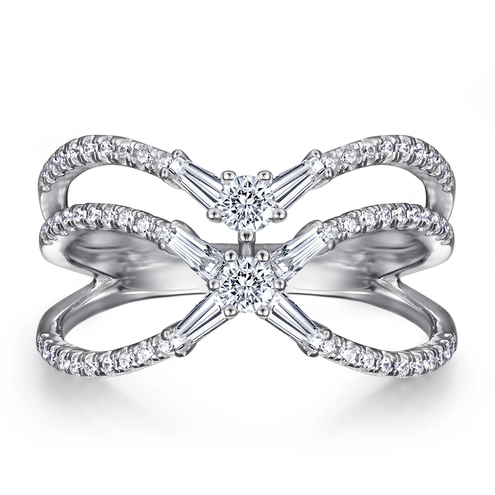 New Arrival Hot Selling Duo orbit Ring S925 Sterling Silver Zircon Engagement Ring for Women