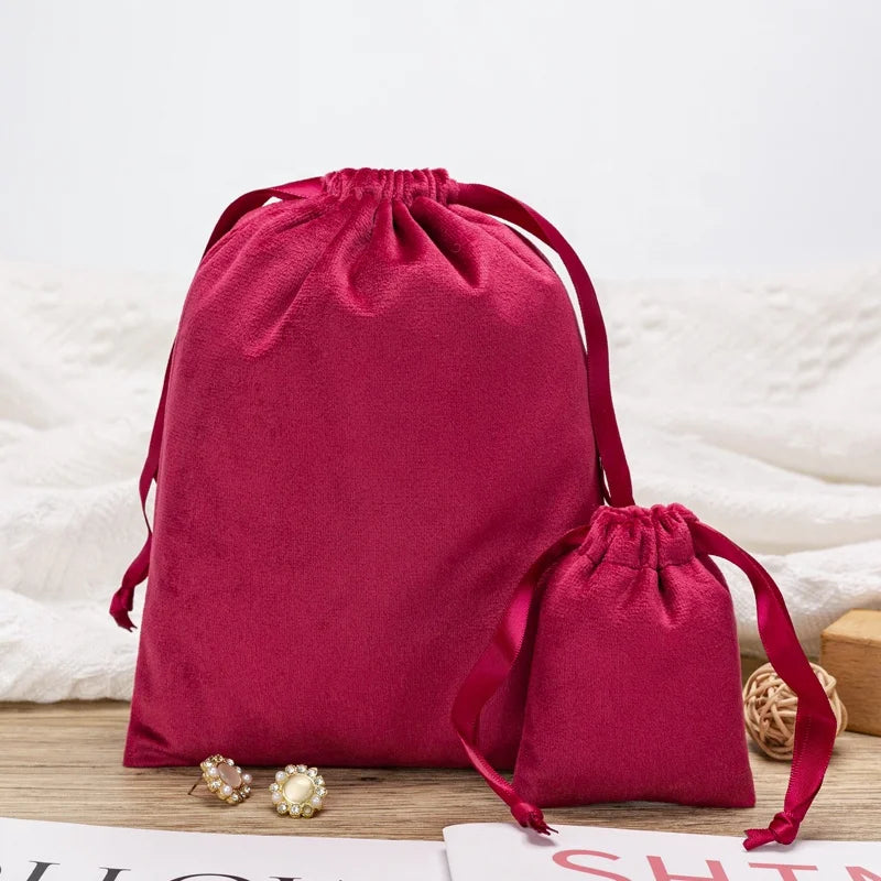 Custom Logo Super Soft Red Velvet Bag Custom Logo High Quality Velvet Luxury Pouch Recyclable Ready to Ship