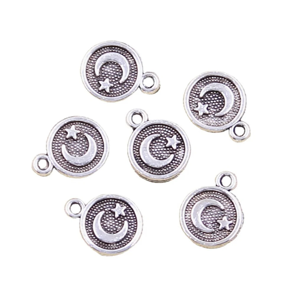 Charms Star Moon 13x10MM Antique Silver Color Pendants DIY Crafts Making Findings Handmade Tibetan Jewelry