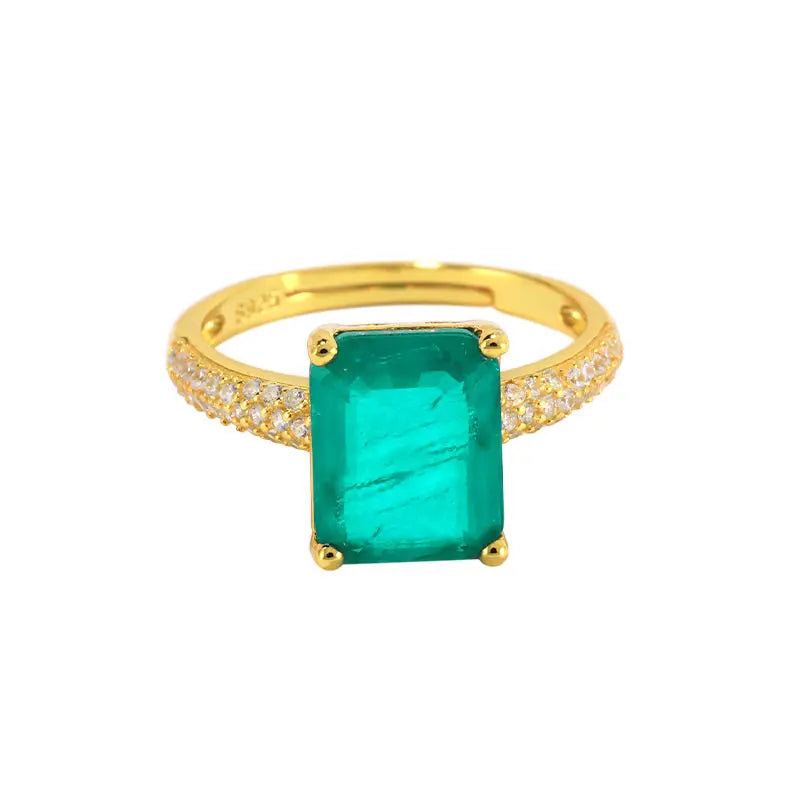 925 Sterling Silver Fashion Jewelry Rings Gemstone Paraiba Zircon Tourmaline Adjustable Gold Plated Rings Jewelry Women