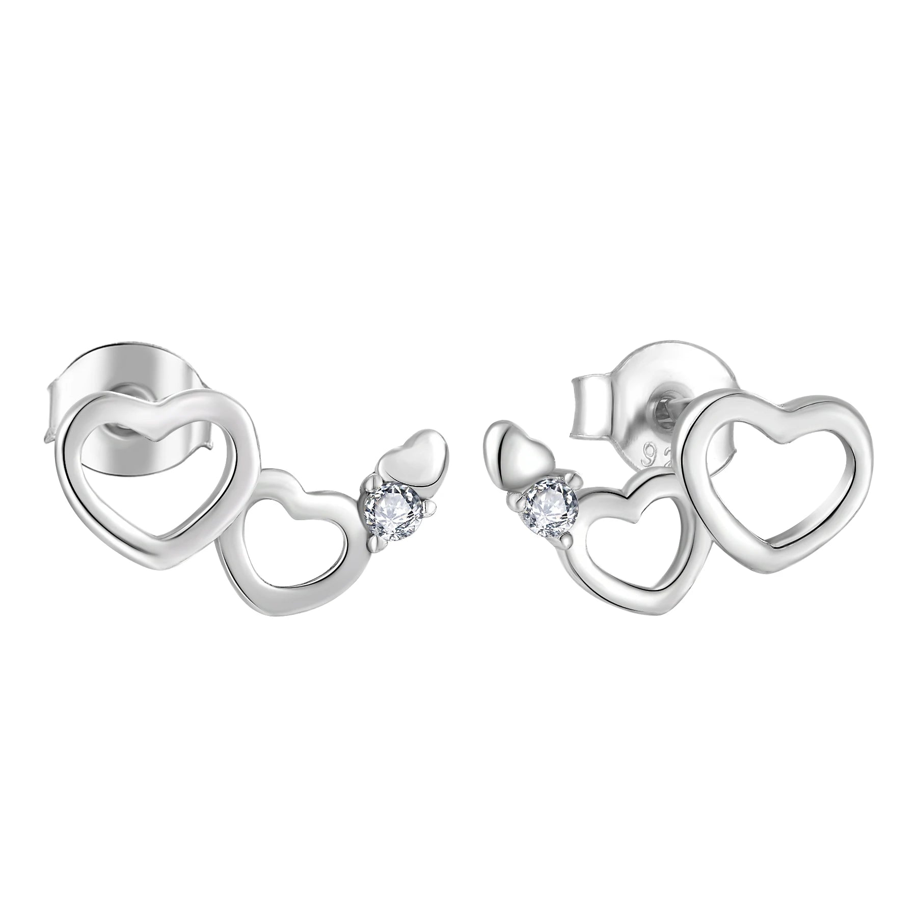 CUSTOM OEM Women Fine Jewellery Rhodium Plated 925 Sterling Silver Heart Stud Earrings