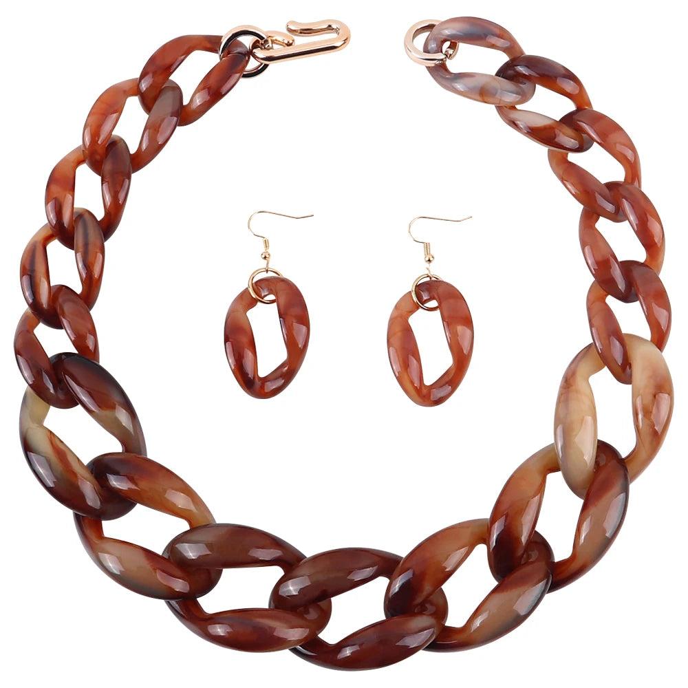 Vintage Temperament Resin Necklace Personality Clavicle Earring Exaggerated Chunky Earrings Necklace Sets Chains Unisex