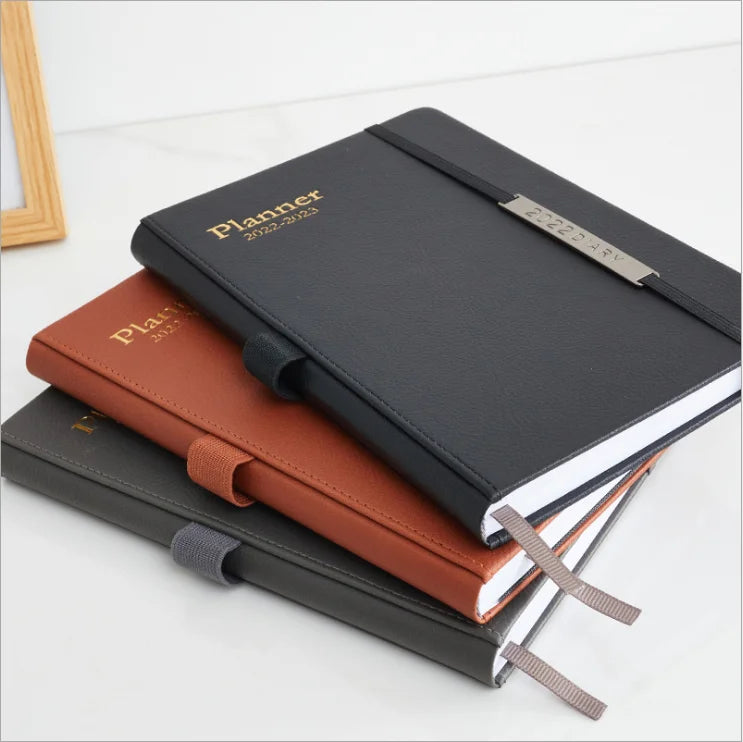 2025 Black Matte Hardcover Journal Notebook Leather Calendar Elastic Band Organizer Planners Notebook