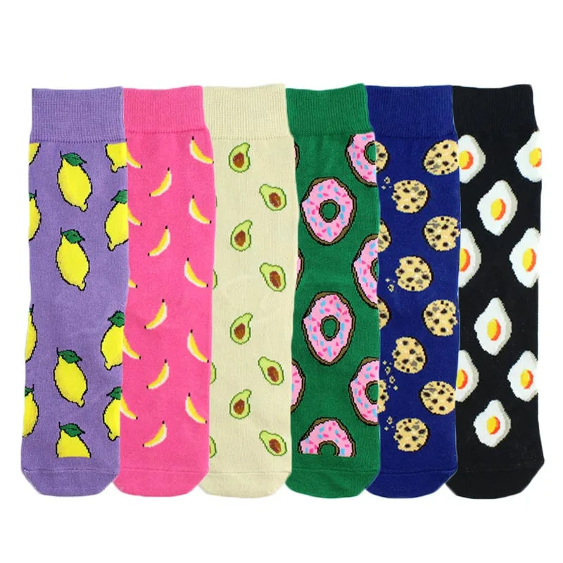 Funny Cute Food Doughnut Lemon Avocado Egg Animals Socks New Style Creative Cotton Bulk Wholesale Popular Crew Women Socks