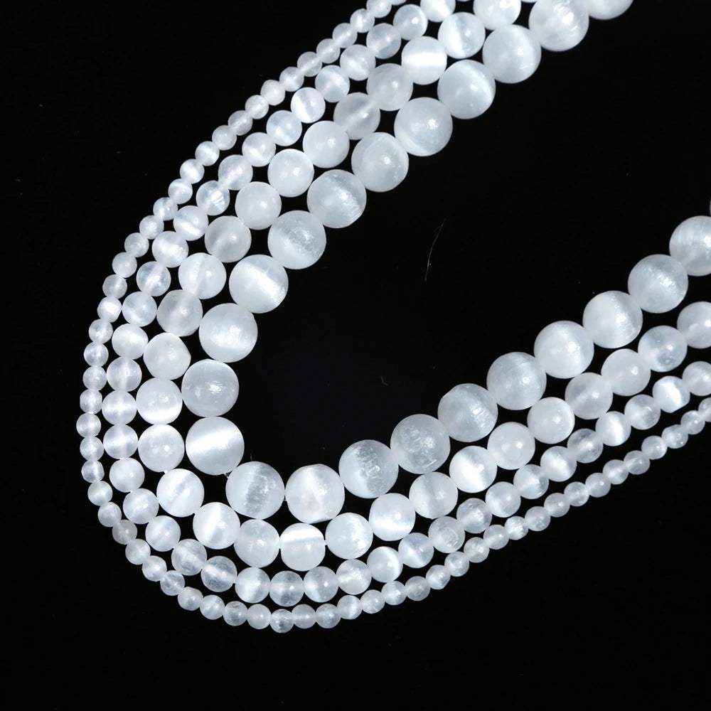 4mm Selenite Round Beads for Necklace Making