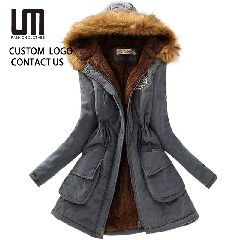 OEM Winter Warm Women Hooded Oversized Casual Long Parka Loose Overcoat Femme Polyester Cotton Padded Jacket Coat