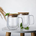 Eco-friendly Borosilicate Glass Insulated Disposable 250ml Double Wall Lead Free BPA Free Cappuccino Coffee Cups with Bamboo Lid