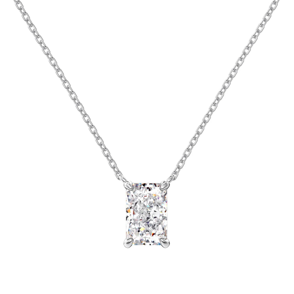 Dylam Charm Classic Fine Fashion Jewelry S925 Silver Solitaire Rectangle 8A Crushed Iced Cut Zirconia Pendant Jewelry Necklace MegaBDM