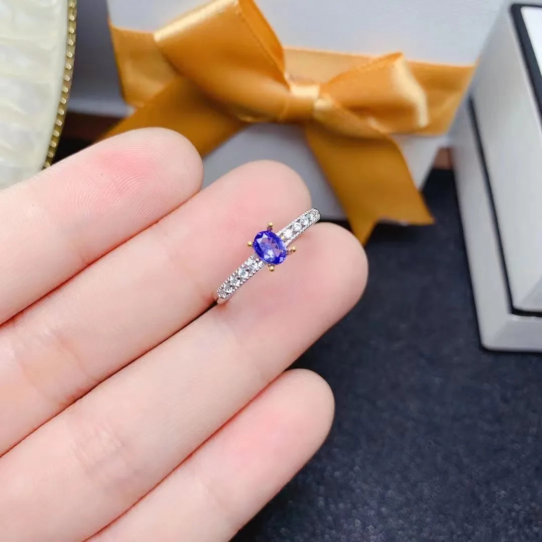 Hot Popular 925 Sterling Silver Wedding Rings for Girls with Tanzanite Gemstone 18K White White Gold & Diamond Pearl Plating