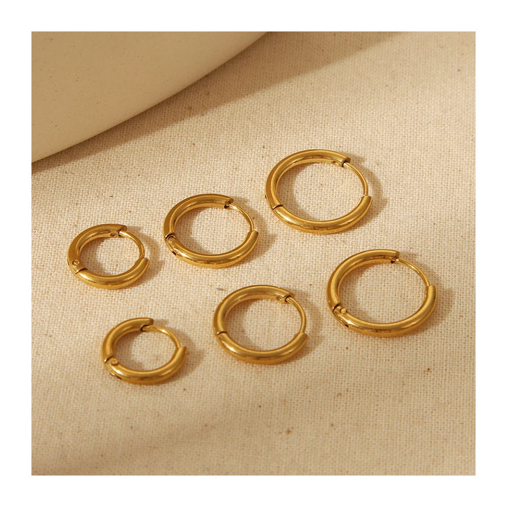 Fashion Free Tarnish Jewelry 18K Gold Plated Stainless Steel Tiny Hoop Earrings Geometric Round Small Huggie Earring YF2851