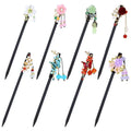 Retro Chinese Traditional Hanfu Butterfly Flower Wooden Hair Sticks Pins with Bead Pendants Hair Chopsticks for Women Girls