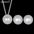 LUOTEEMI Zircon Necklace Cubic Zirconia Lady Elegant Earing Designer Dainty Woman Bling Pearl Jewelry Set