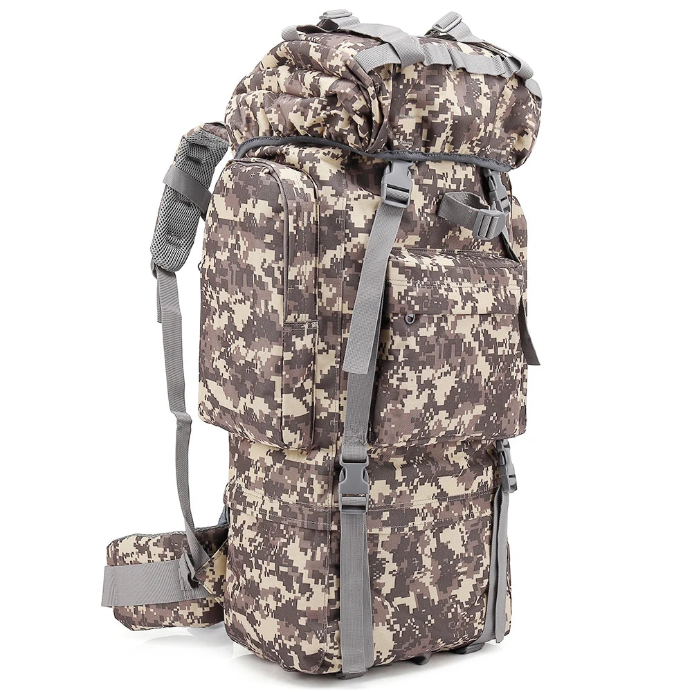 Lupu 65L Tactical Backpack Customized Logo OEM/ODM High Strength Internal Frame Polyester Lining Camouflage Pattern Waterproof
