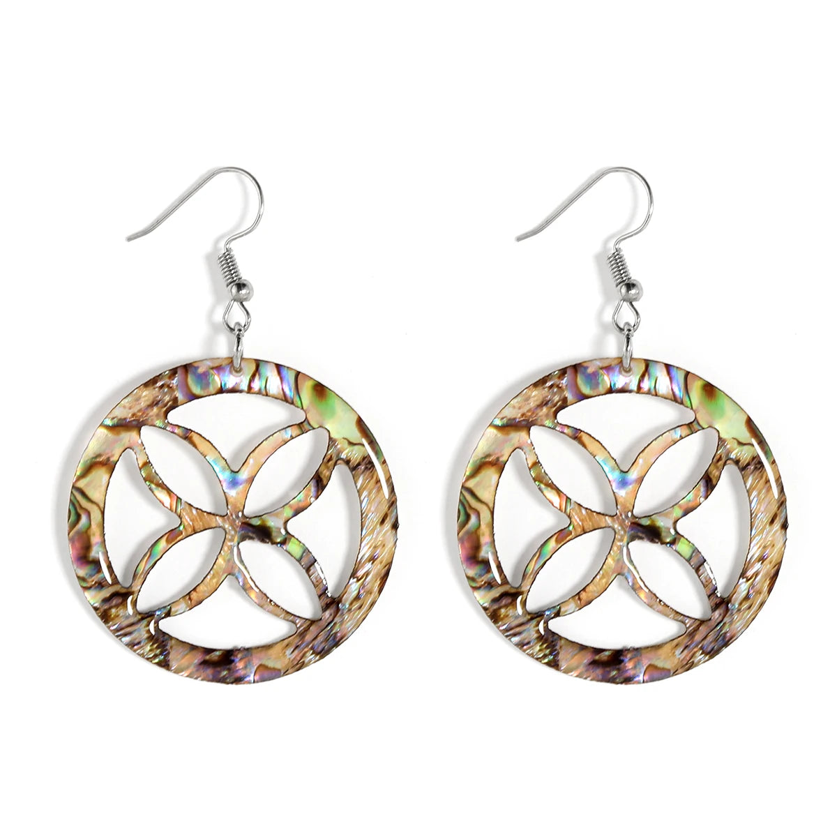 Bulk Jewellery Samoan Silver Plated Natural Abalone Shell Round Mother of Pearl Clover Jewellery