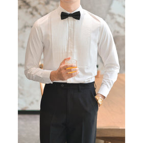 French Casual Business Banquet Dress Shirt Men's White Long Sleeve Dinner Wedding Shirt