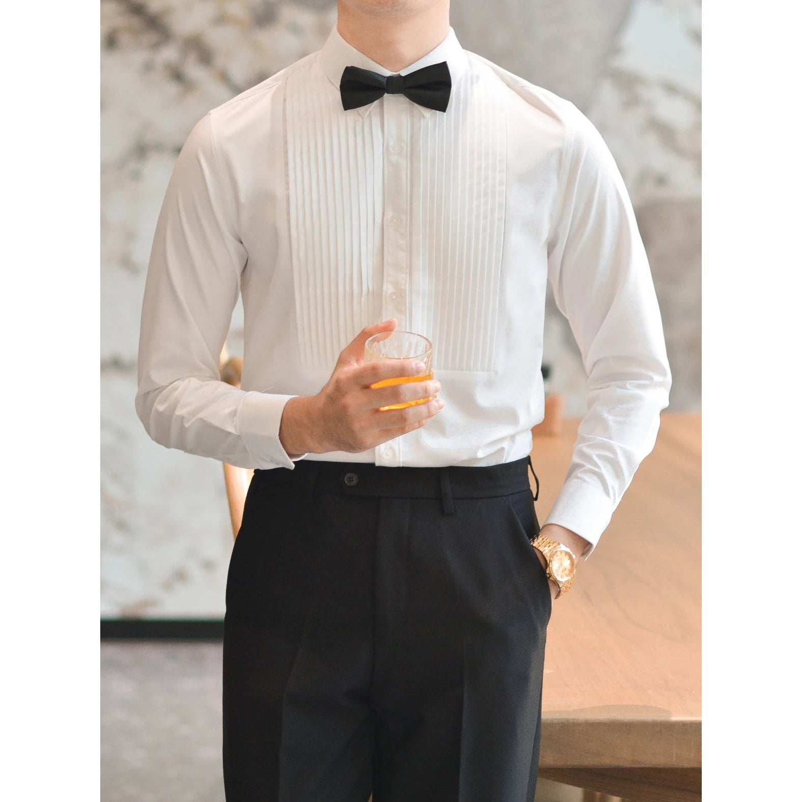 French Casual Business Banquet Dress Shirt Men's White Long Sleeve Dinner Wedding Shirt