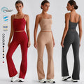 SHINBENE Recycled Polyester Women's Workout 2Pcs Set Sustainable Sports Tops Flare Leggings Gym Fitness Sets Plus Size Solid
