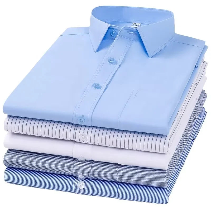Summer New Arrival Men's Twill Silk Business Shirt No-Iron Anti-Wrinkle Plaid Formal Season Thin Draped Short-Sleeved Chic
